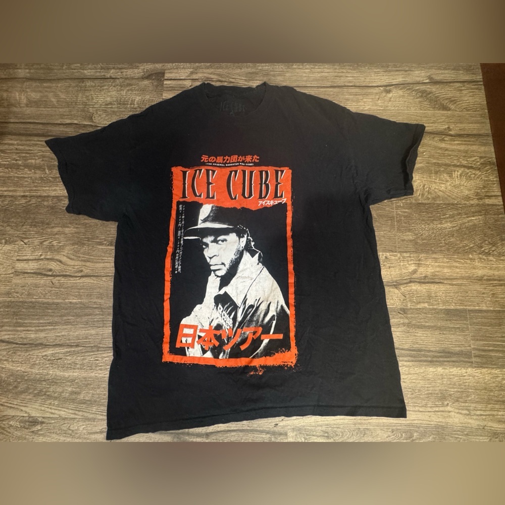 Black Graphic Tee with Orange Accents